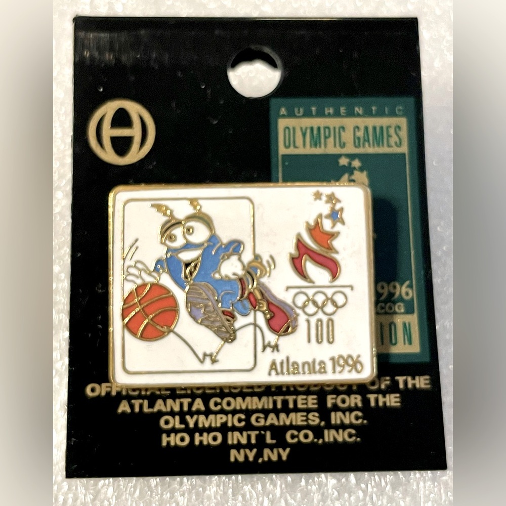 NWT Izzy 1996 Atlanta Olympics Flaming Torch Basketball Push Back Lapel Pin